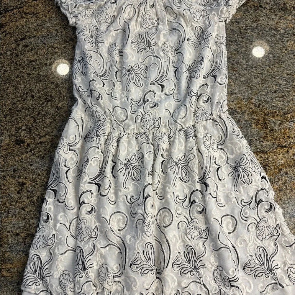 Alice +‎ Olivia JANELLE SILK Embroidered Off the Shoulder Dress 4 Cream Black